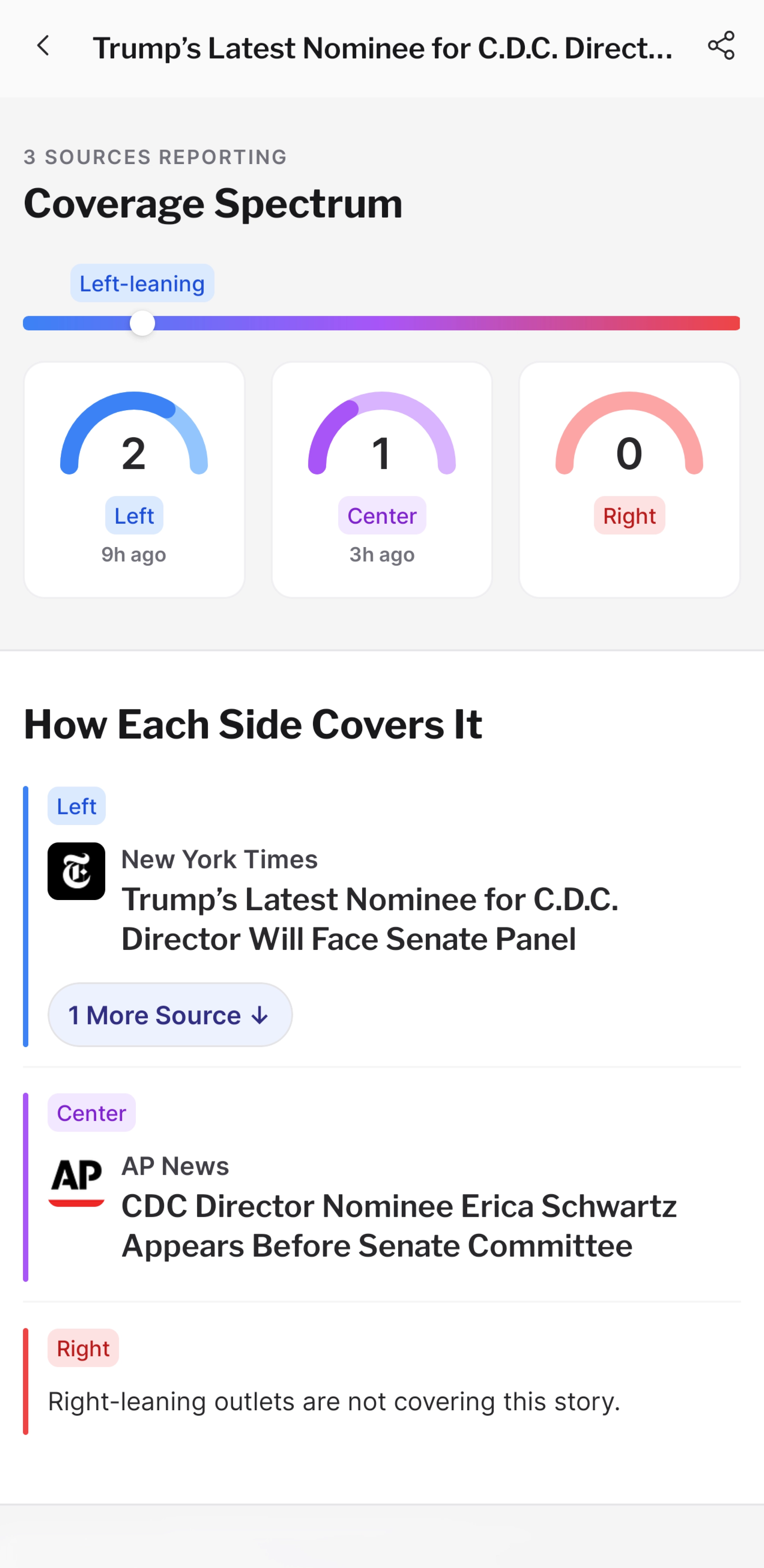NewsGauge story page flagging a story that only one side is covering